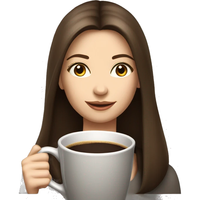 Pretty woman with long straight brown hair and pale skin usias a saucer for a large coffee mug emoji