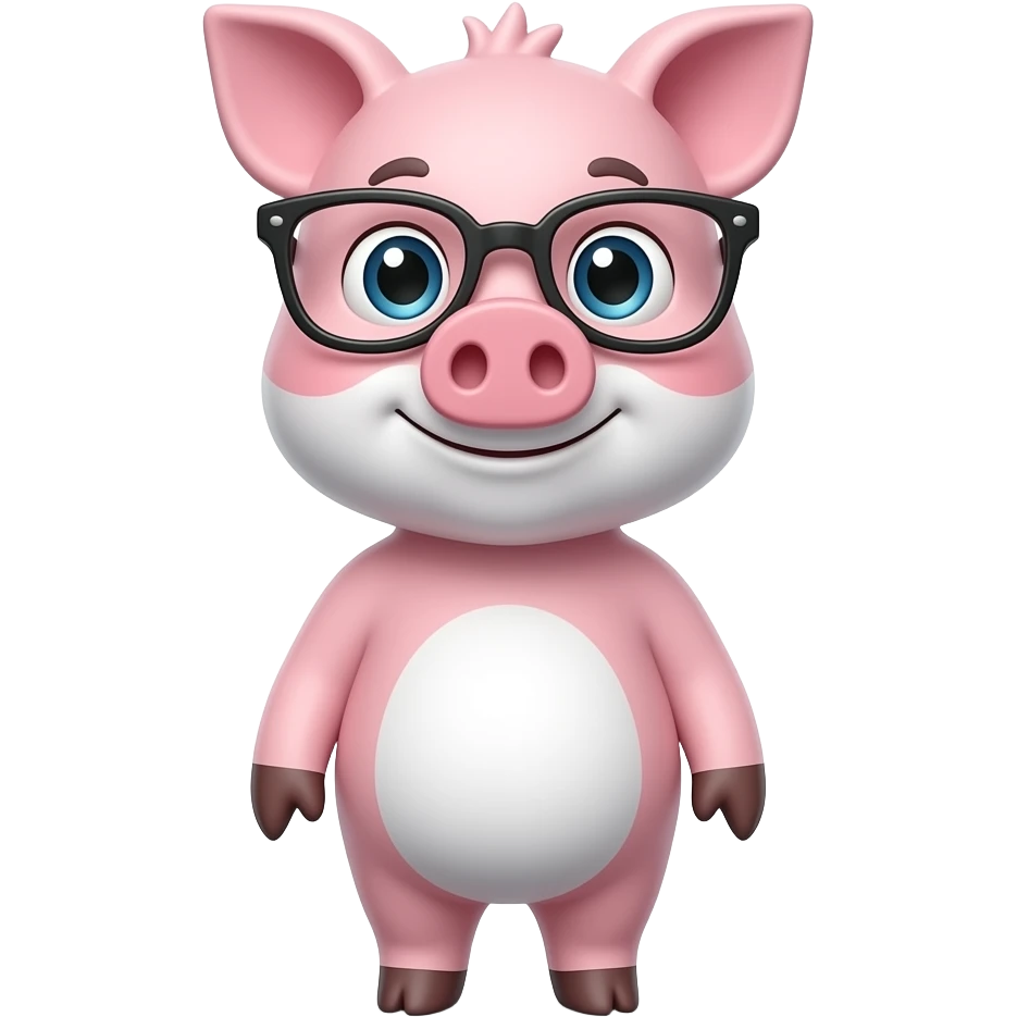 pink and white pig standing pose front view wear glasses emoji
