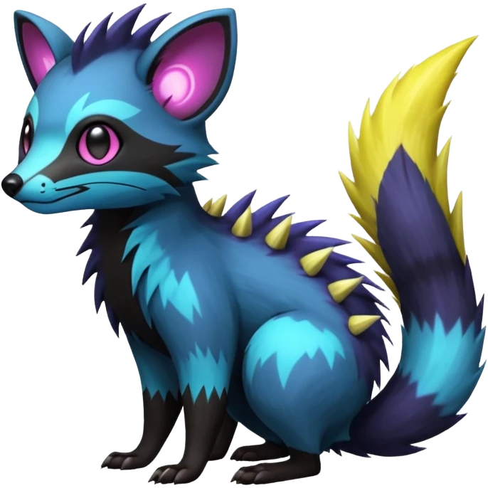 Edgy punky gothic dark gloomy colorful neon dusky Civet-Electrike-Manectric-Genet-Furret-Fakemon-Pokémon-fusion-creature  emoji