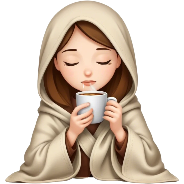 girl inside a blanket sipping coffee eyes closed emoji