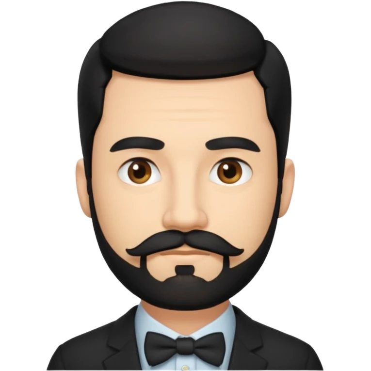 emoji of a 30-year-old man, mature appearance, gentleman features, black hair, beard and mustache, thoughtful expression emoji