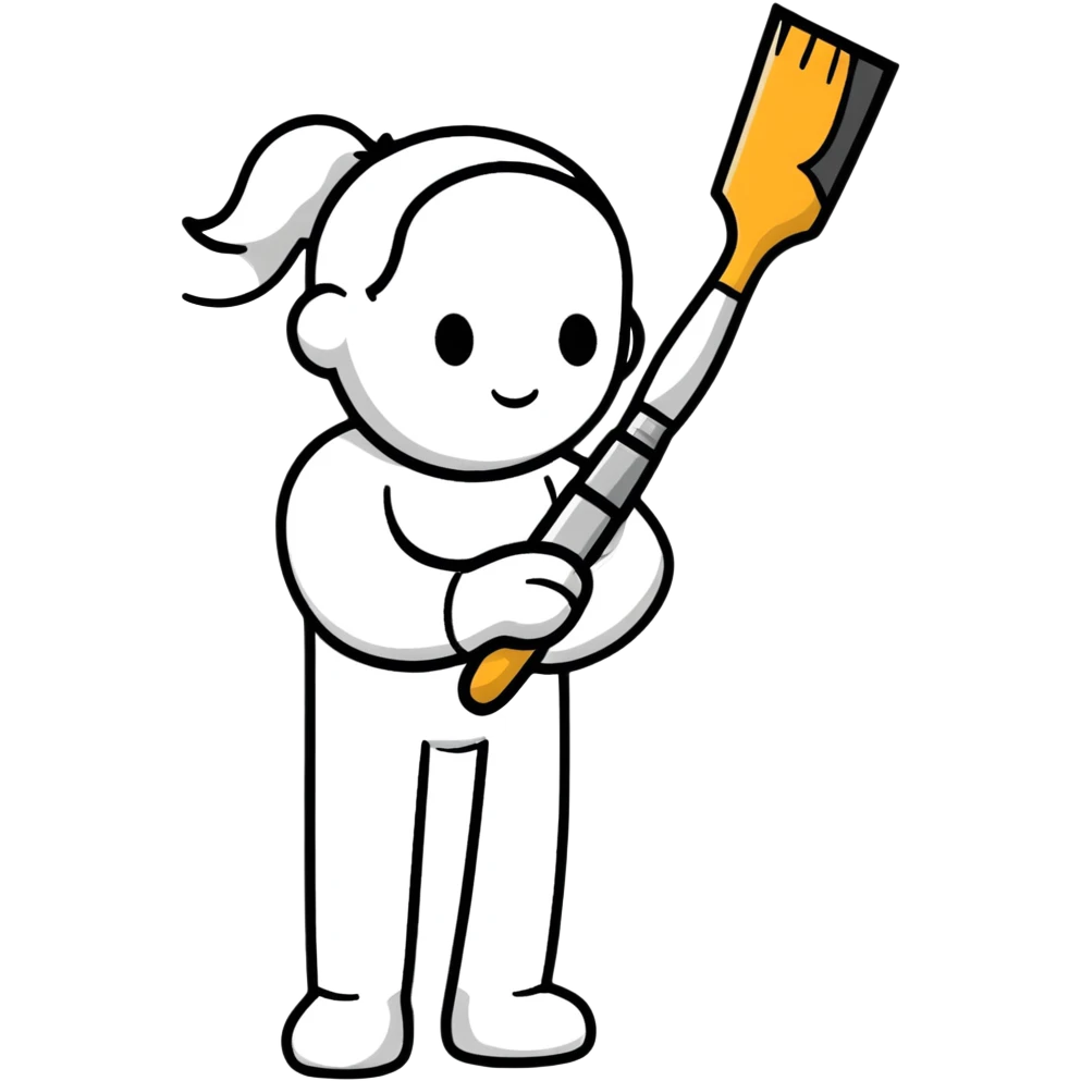 A paintbrush transforming into a metallic human silhouette, symbol of artistic identity emoji