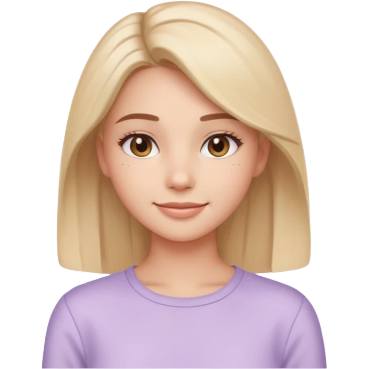 Clean girl influencer emoji-style character, head and shoulders portrait (chest-up crop), minimal makeup, natural glow skin, soft confident smile, sleek hair, neutral pastel outfit emoji