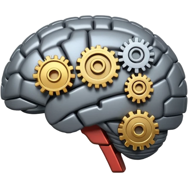 brain with gears and code brackets, symbolizing AI software development, apple style emoji emoji