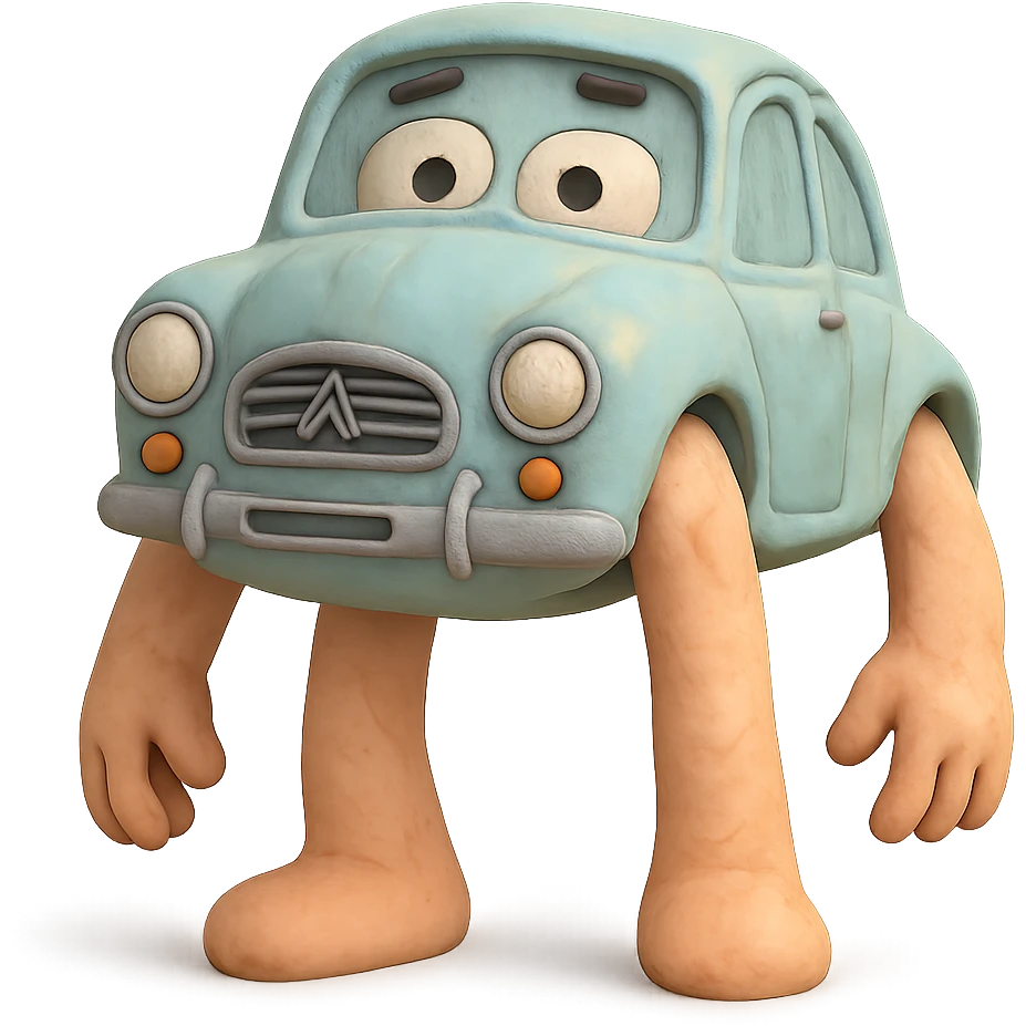 claymation style body with a French car face, pastel colors emoji