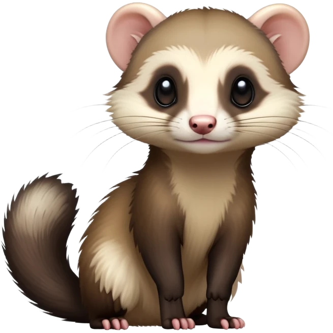 cinematic-[ferret]-realistic-full- long slender body-sitting-emoji,-tiny-paws-tucked-close,-head-tilted-dramatically,-fluffy-[sable]-fur,-simplified-yet-realistic-focused-features,-highly-detailed,-glowing-with-an-almost-sarcastic-glow emoji