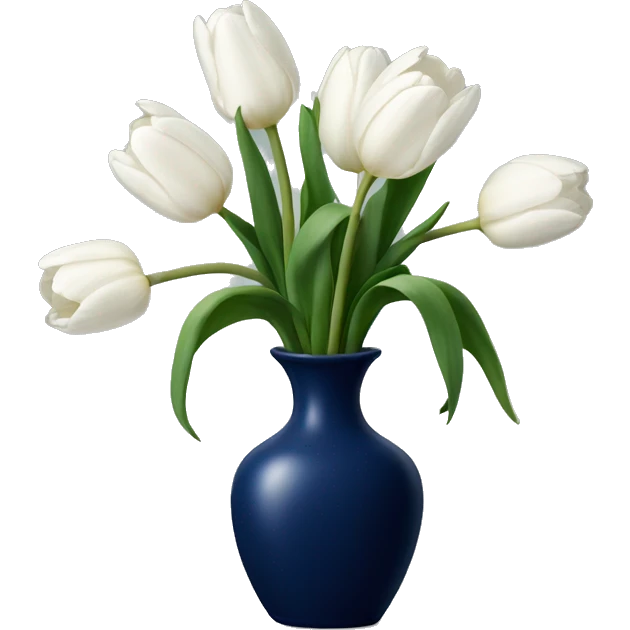 White tulips in navy blue vase with a bow emoji