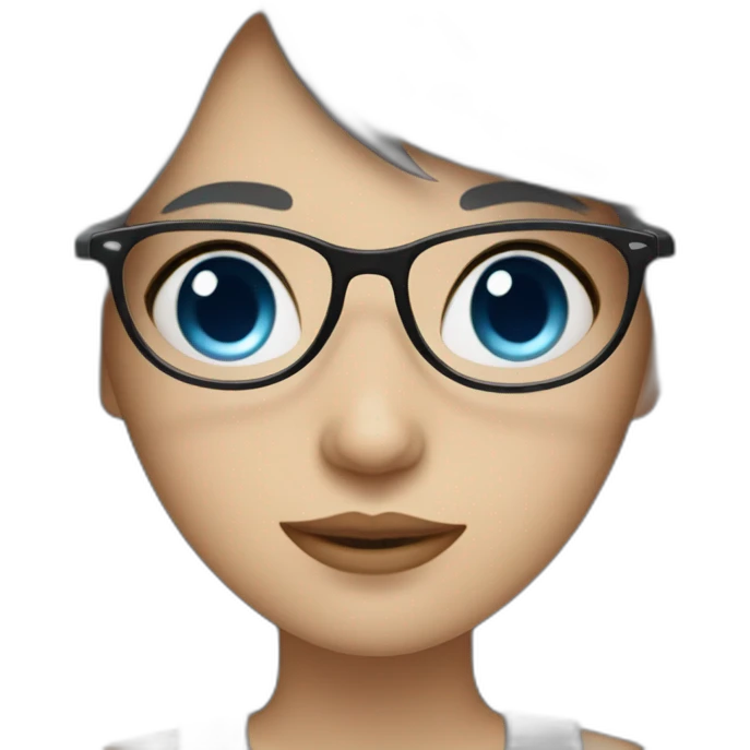 girl with blue eyes ,black hair fringe white skin and a little cheek and glasses emoji