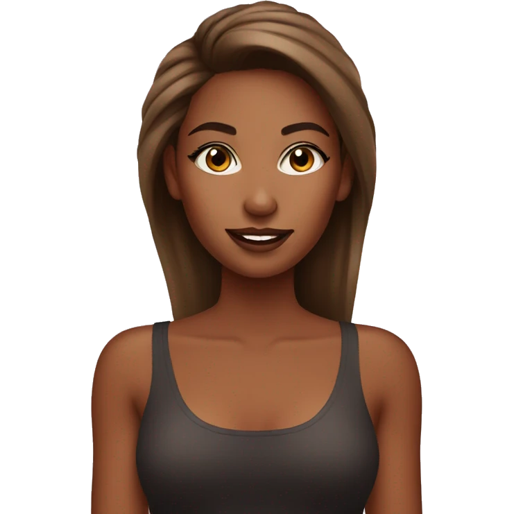 a girl doing her makeup with brown her and tanned skin emoji
