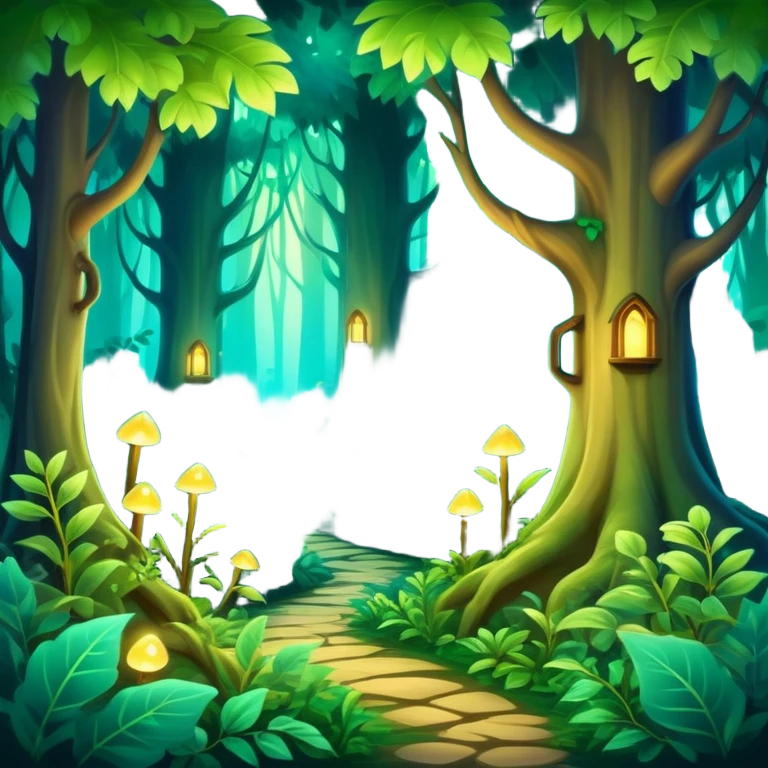 enchanted forest with dense foliage and soft magical glow, mysterious vibe emoji