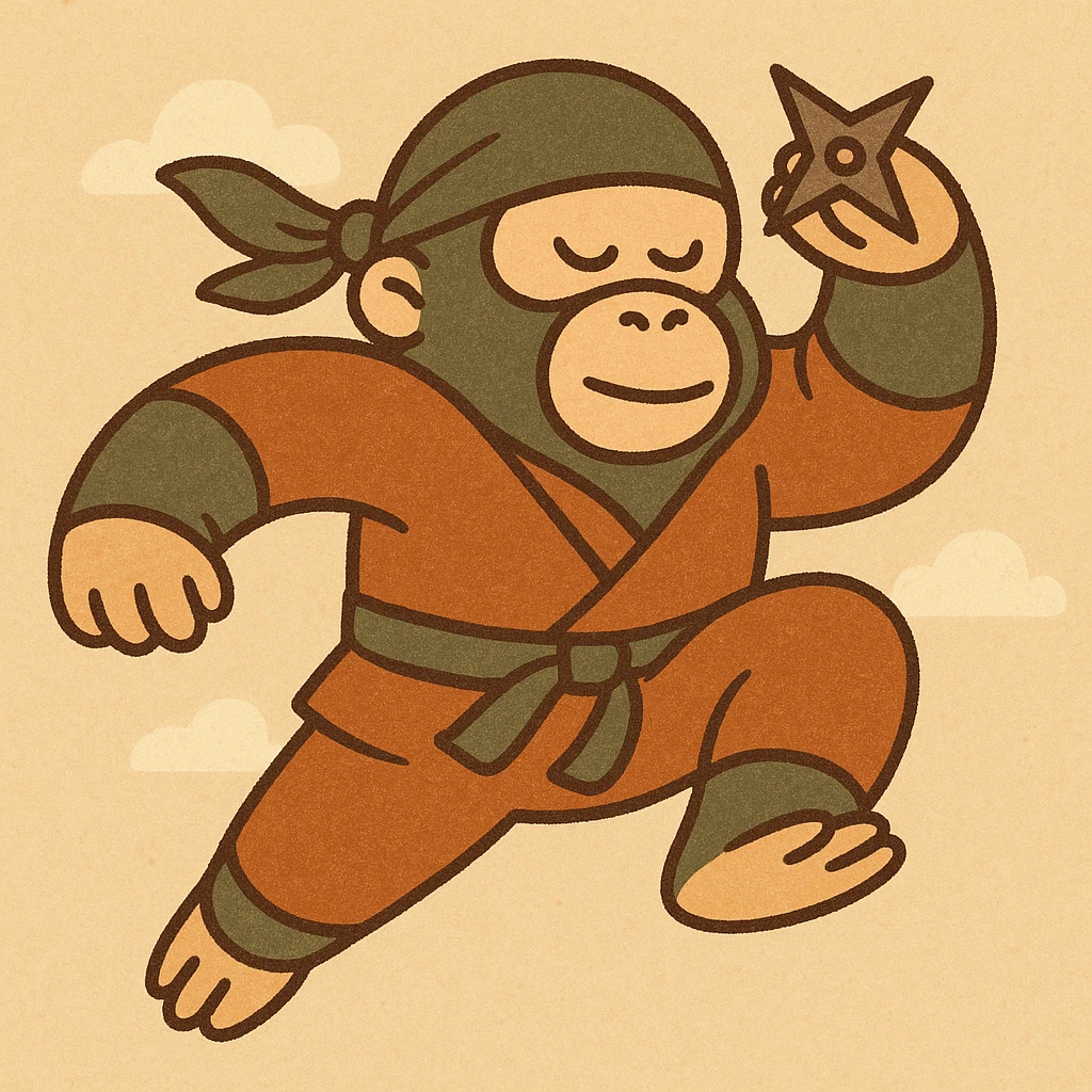 gorilla ninja, dynamic pose, mask, stealthy, modern comic style emoji