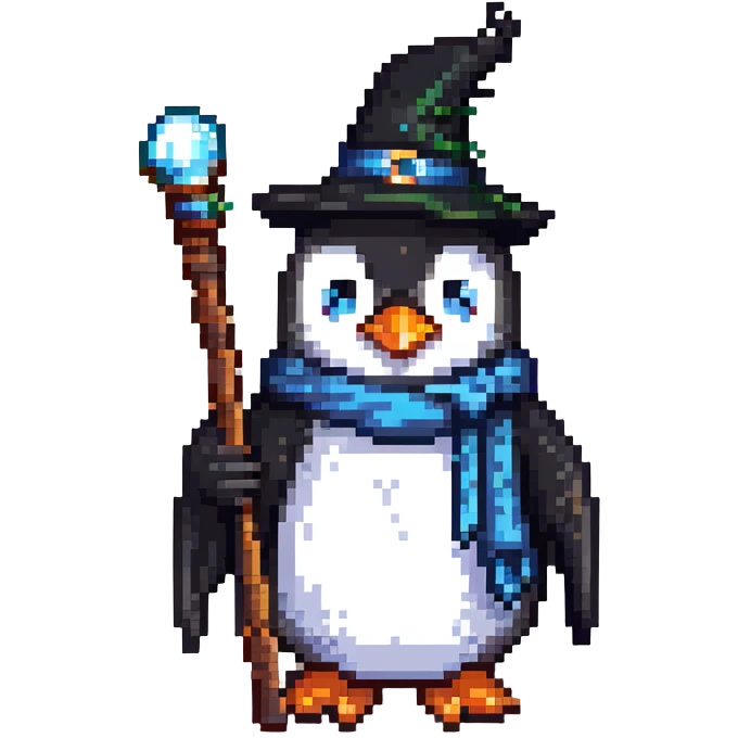 penguin wizard holding a staff emoji