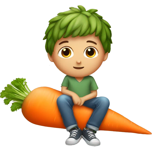 a boy seated on a carrot emoji