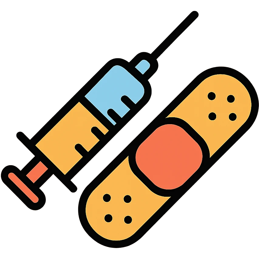 A vaccination icon with a syringe and a bandaid, representing immunization and healthcare emoji