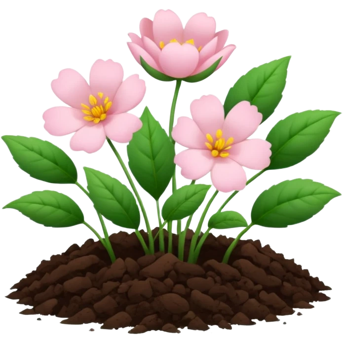 Aesthetic flowers and plants growing from the ground in colours of soft pink matching the deep green leaves (to describe/match with the word flourish) emoji