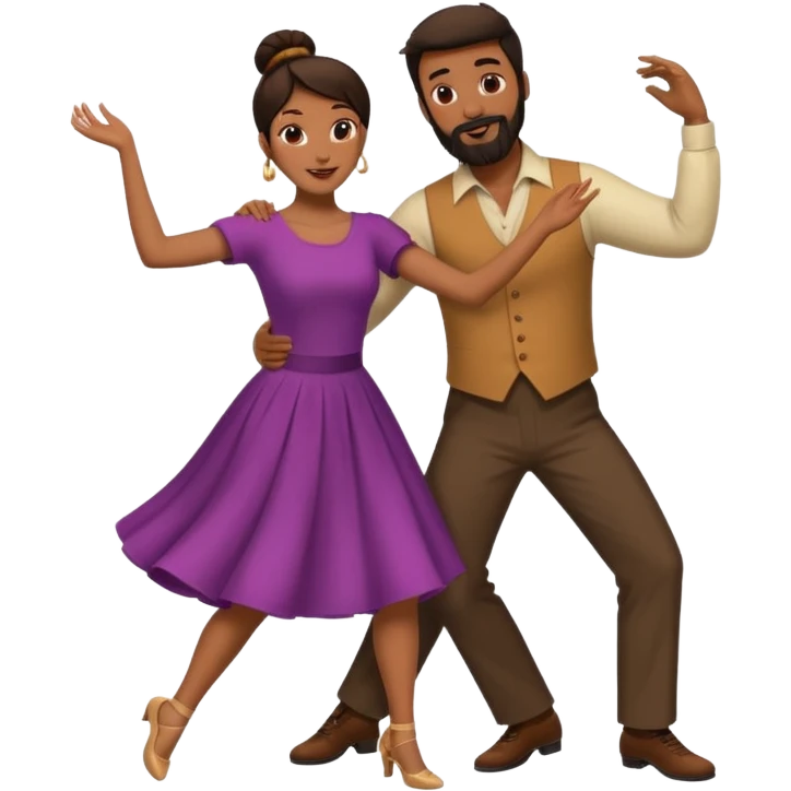 Husband and wife dansing, the man with a bun and beard brown and the girl with dark hair emoji