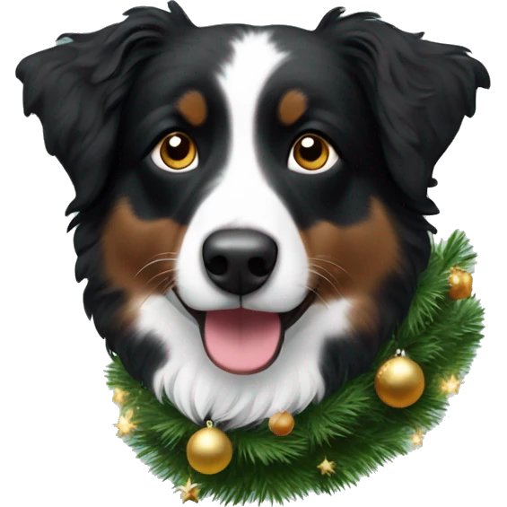 Small black australian shepherd dog Christmas tree emoji
