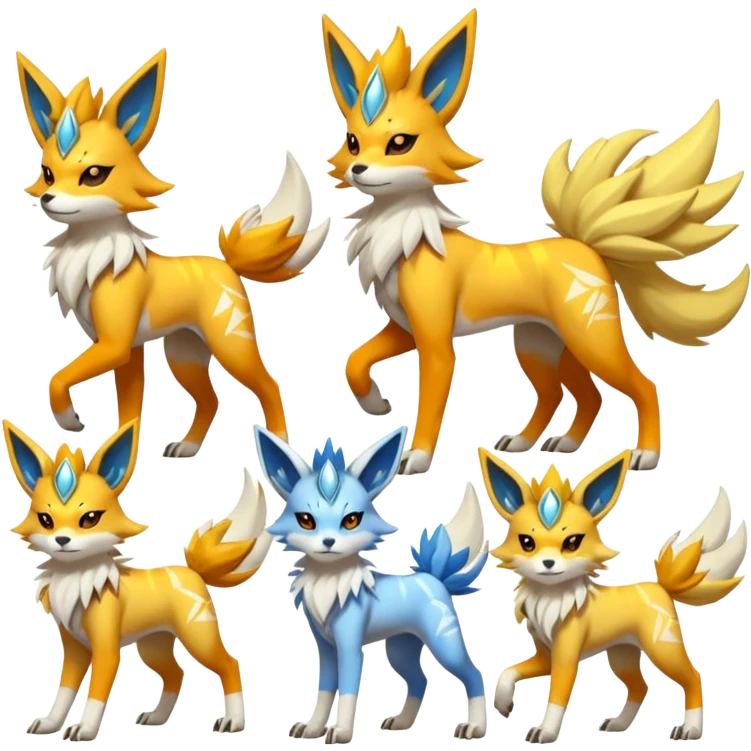 Feral Solgaleo-Meloetta-Jolteon-Renamon-Zeraora-Vernid-fusion-hybrid-creature, full body  emoji
