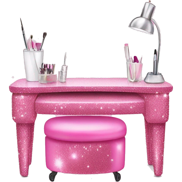 Pink glitter nail salon table  emoji