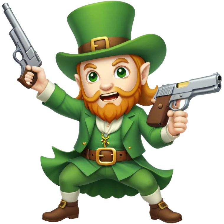 Leprechaun fighting Jesus with a gun emoji