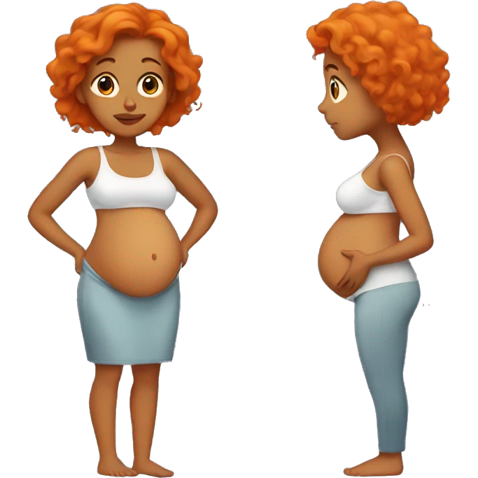 Tan girl with orange hair holding her pregnant stomach emoji