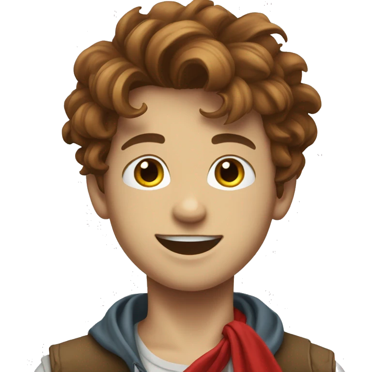 white skin, boy with a red bandana, brown hair in the wind, smiling emoji