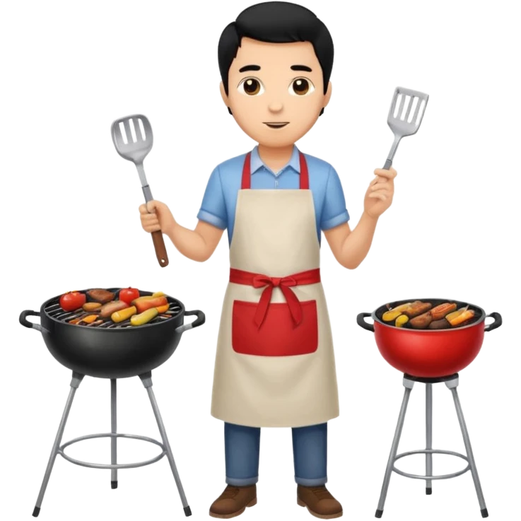 man cooking barbecue full-body black hair light brown skin emoji