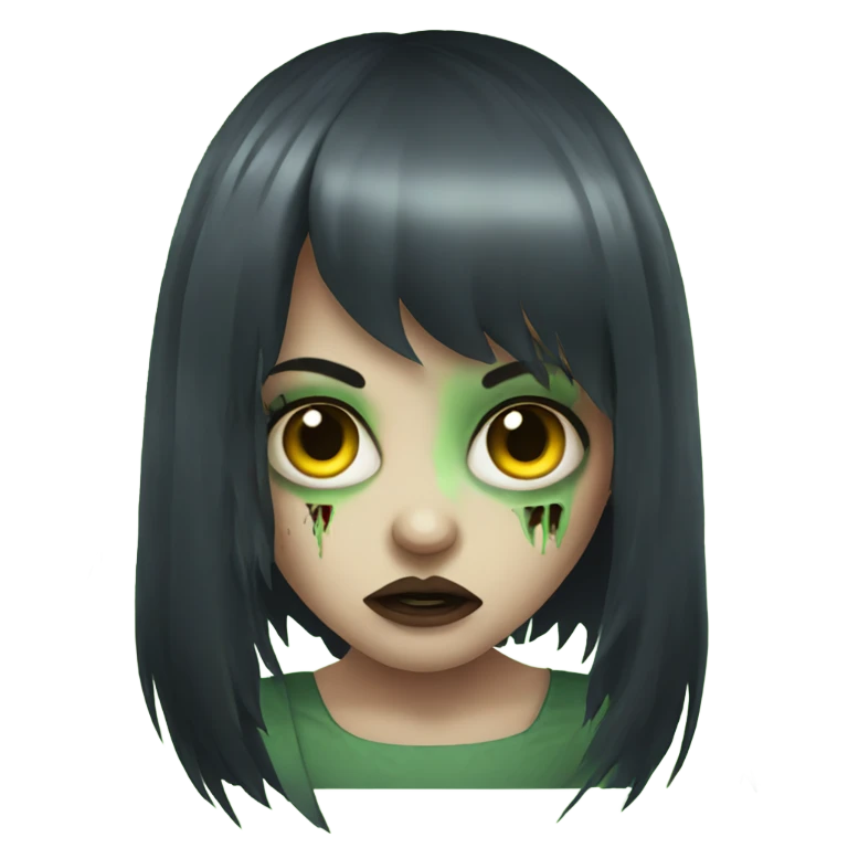 Brunette zombie girl in horror zombie green bangs emoji