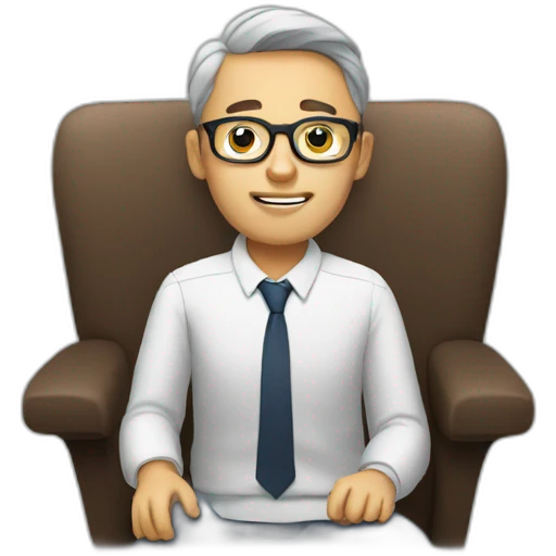 Man with glasses sitting explaining  emoji