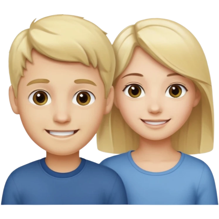 blonde boy smiling with pale brunette girl emoji
