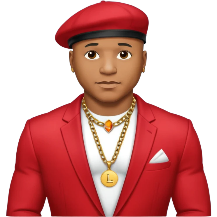 LL Cool J shirtless with necklace, red suit jacket emoji
