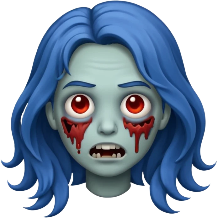Make a zombie emoji with wavy hair dark blue,long hair emoji