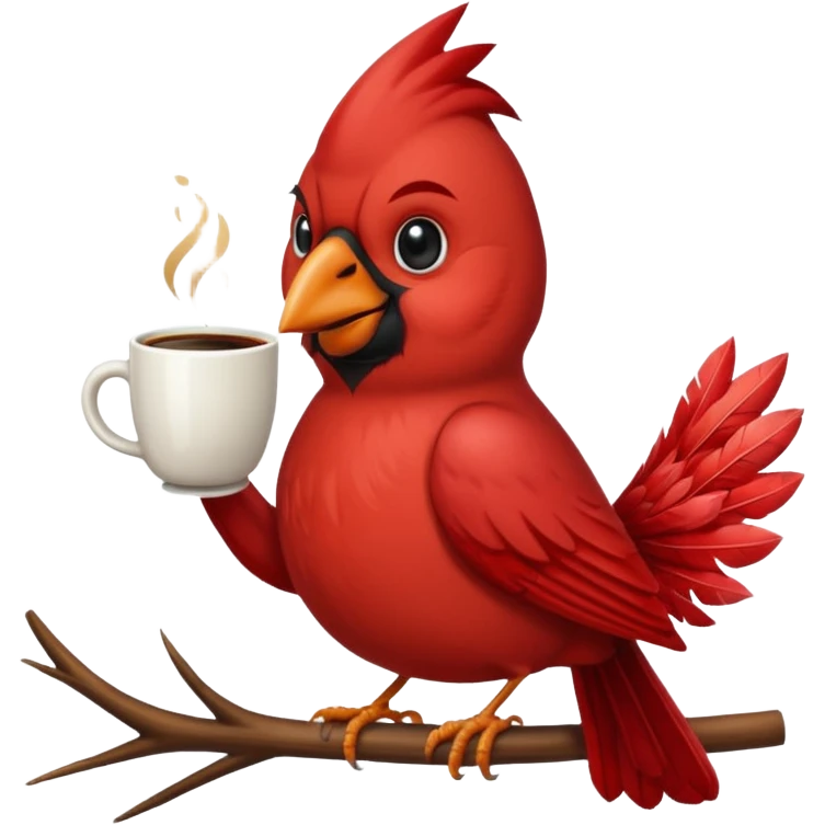 Happy cardinal bird with a cup of coffee emoji
