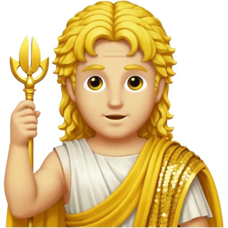 Apollo from Roman Deities with long yellow wavy hair, yellow sequin toga emoji