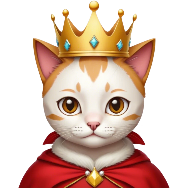 red cape with a cat and tilited head and a crown emoji
