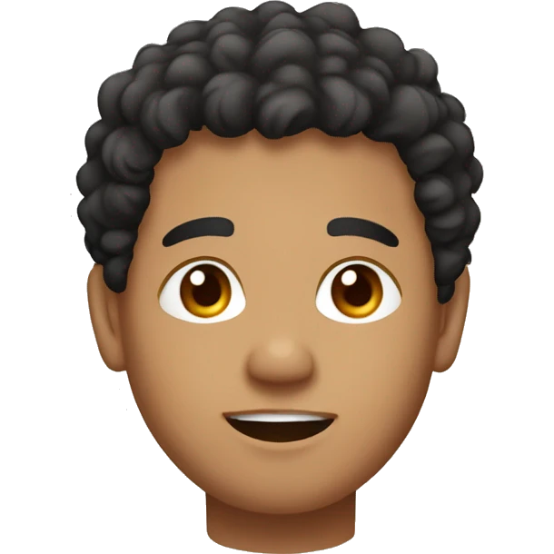 Southeast Asian man, black, curly hair, light brown, chubby emoji