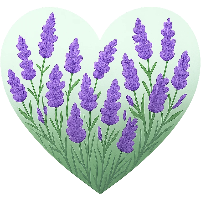 heart with a wild lavender meadow, clean digital illustration emoji