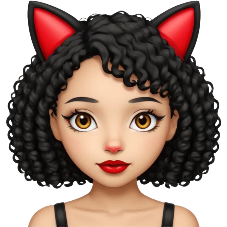 lightskin girl with black curly hair, cat ears, red lipstick emoji