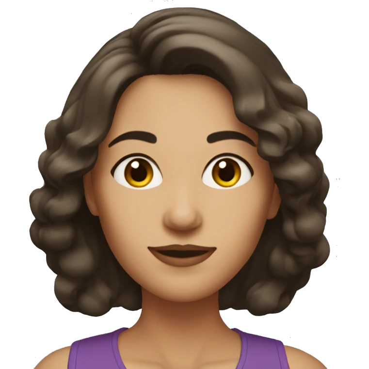 Brunette mature woman mid-length hair black eyes emoji