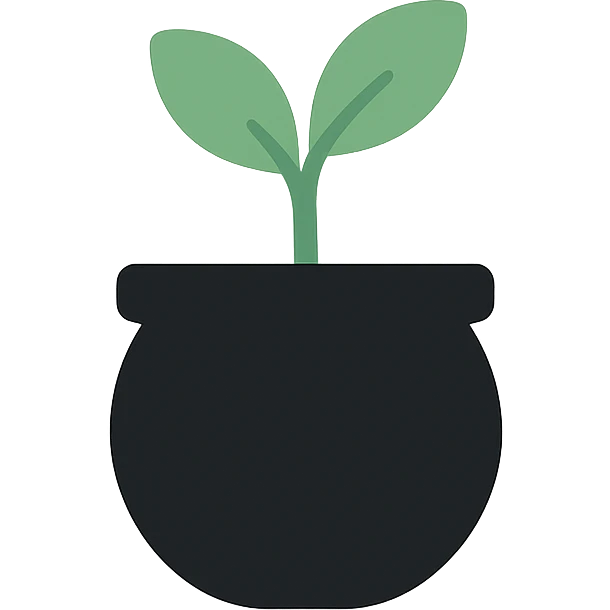 black flower pot, round and cute shape, minimal style emoji
