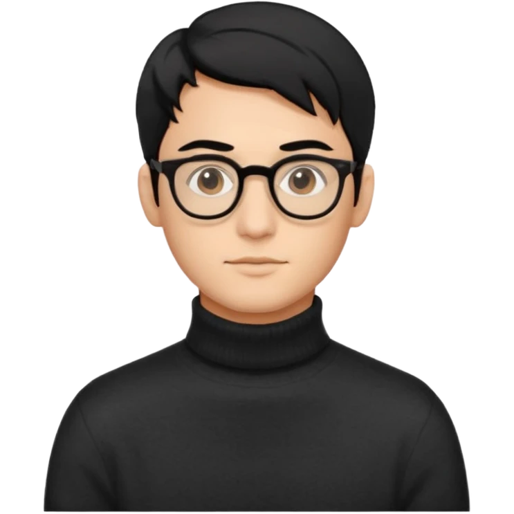 Создай эмодзи, мужчина, 26 лет, стрижка side-part, чёрные волосы, карие глаза, свитер-гольф, смуглый цвет кожи, очки emoji