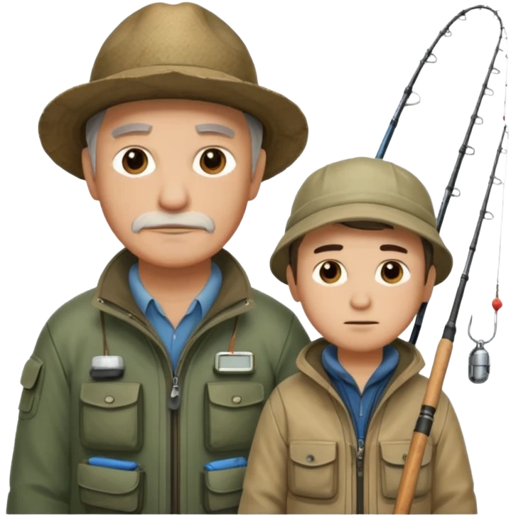Father and son in fishing gear are cold full body emoji