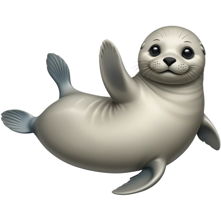 cinematic-seal-realistic-full-body-lounging-emoji,-sleek-body-stretched,-short-smooth-fur-glinting-in-the-sea-breeze,-flippers-tucked-comfortably-beneath-its-body,-large-dark-eyes-filled-with-playful-curiosity emoji