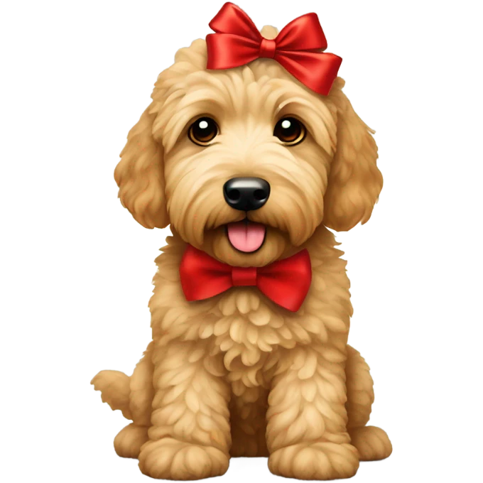 Goldendoodle with red Christmas bow emoji