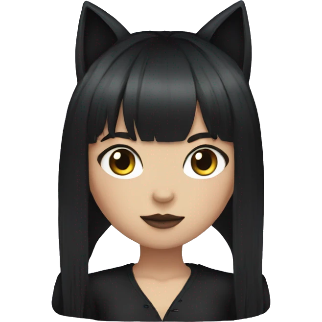 brunette goth girl with long hair,bangs, and cat ears emoji