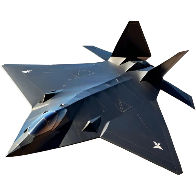 F-117 Nighthawk - Lockheed Martin (Stealth Grey) A futuristic stealth attack aircraft with a distinct faceted, angular design in a stealthy matte grey. Its sharp, jagged edges and unconventional, almost alien-like shape make it look like a shadow cutting through the night sky. The surface should appear non-reflective with subtle panel lines. emoji