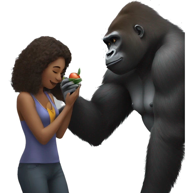 a woman playing with a gorilla emoji
