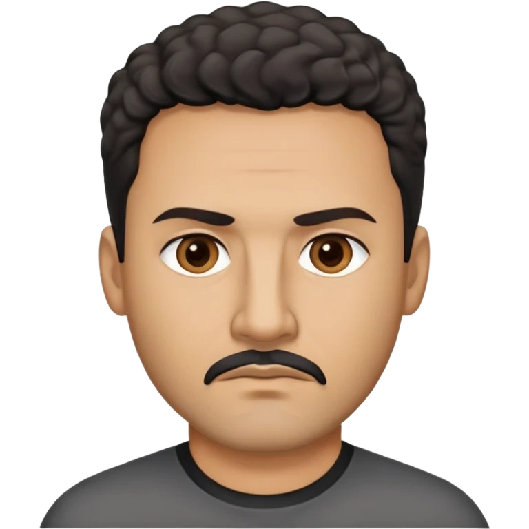 Hispanic man in his late 40s with tan skin. Square face with defined jawline. Serious expression with focused dark eyes. Black goatee with some gray. Short curly dark hair. Professional demeanor. Wearing a black shirt. emoji