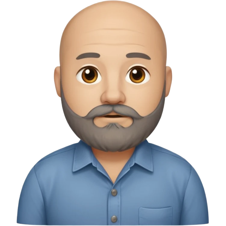 Mid-30s Bald chubby professional man with long bushy black and grey beard, wearing a button down shirt emoji