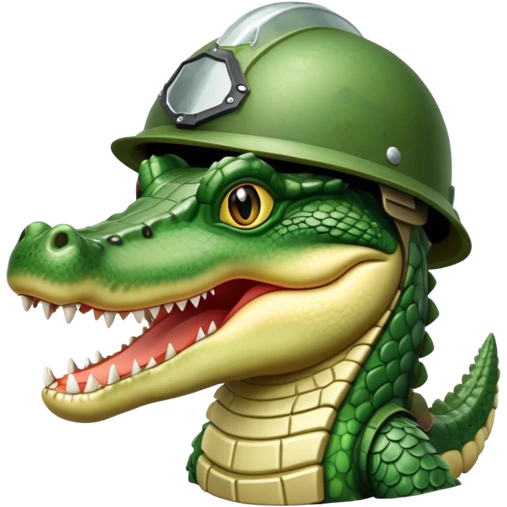 Military crocodile with explosive features, crocodile wearing a helmet emoji